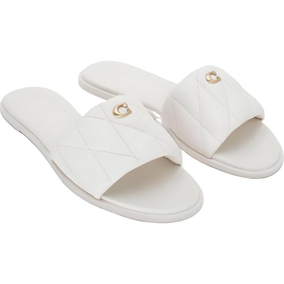 Coach Holly Quilted Puffy Slide Sandals Chalk Leather Women's US 10M - Picture 4 of 6